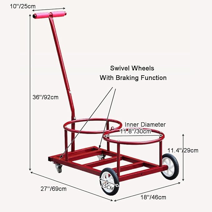 Dual-Bucket Heavy-Duty Hand Truck, Bucket Cart, Garbage Cart, Gas Bottle Transporter, 4-Wheel Braked Trolley with 400LB Capacity, Ideal for Outdoor, Garden, Home, and Industrial Use (red)