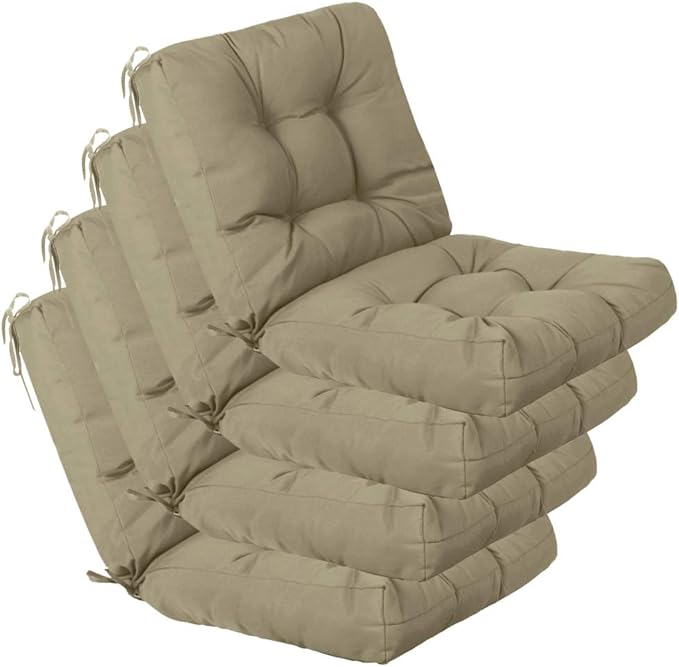 QILLOWAY Outdoor Chair Cushion for Patio Furniture, Waterproof Patio Cushions Set of 4 with Ties, Fade Resistant Replacement Pads for Outdoor Rocking Chairs,Beige