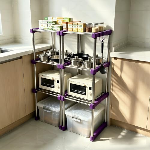 BLULEE Expandable Standing Shelf Unit, Adjustable Storage Rack Purple