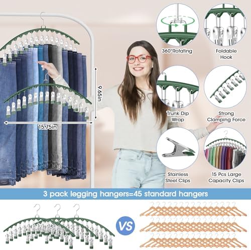 3 Pack Legging Organizer for Closet Hanging, Pants Hangers with Clips Metal