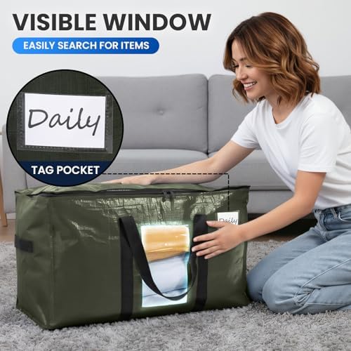 TAILI 8 Pack Green Extra Large Moving Bags,Storage Bag with Visible Window