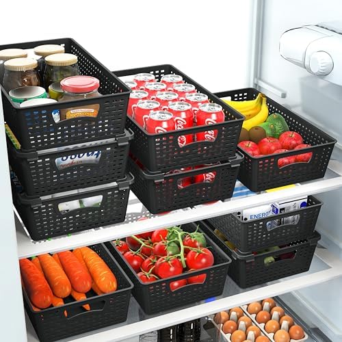 Simple Houseware Stackable Plastic Woven Basket Organizer, 6 Pack, Black