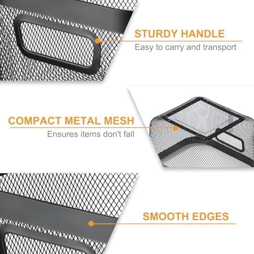 MorningRo 6 Pack Metal Mesh Basket with Hollow Handles Black Wire Storage Bin for Organizing Stackable Metal Fine Mesh Basket for Pantry Bathroom Kitchen Cabinets Shelves (Medium)