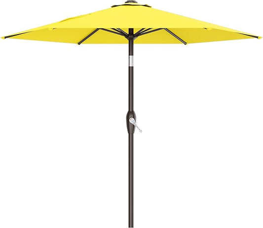 AreShark 7.5FT Patio Umbrella Table Market Umbrella with 6 Sturdy Ribs, Button Tilt/Crank Heavy-Duty Round Outdoor Umbrellas for Garden, Deck, Backyard,and Pool, Yellow