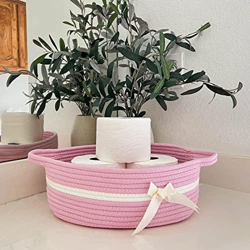 CHICVITA Small Woven Rope Gift Basket, Decorative Shelf Basket, Pink
