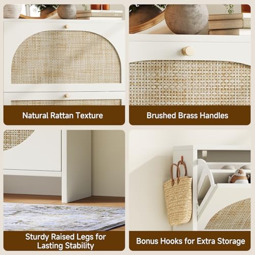 Nicetree Shoe Cabinet Storage for Entryway Slim 9.5" Freestanding Floor Base Shoe Storage Cabinet, 2 Flip Drawers with 3-Position Adjustable Divider, Holds 16-24 Pairs, Cream White