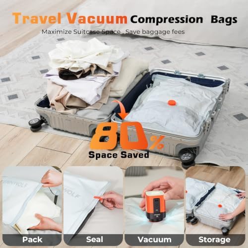 TENWOLF 10 Combo Vacuum Storage Bags for Travel with Wireless Pump
