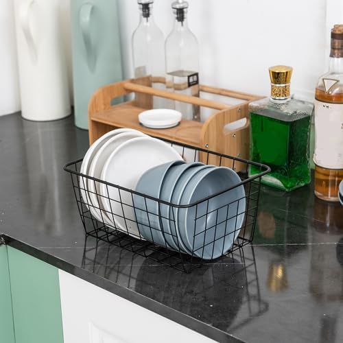 JUNCHU CHERRY Wire Kitchen Storage Basket 5 Packs,Perfect Pantry Organization Accessories Baskets,Laundry Basket,Countertop Organization,Suitable for Kitchen,bathroom,bedroom,Tabletop,Stackable,Chrome