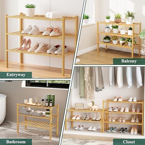 Smiry Bamboo Shoe Rack, 8 Vertical Slats, 5 Tier - 17.3" Wide, Natural