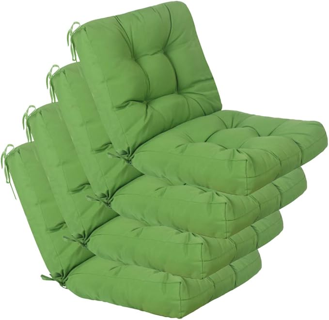 QILLOWAY Outdoor Chair Cushion for Patio Furniture, Waterproof Patio Cushions Set of 4 with Ties, Fade Resistant Replacement Pads for Outdoor Rocking Chairs,Green