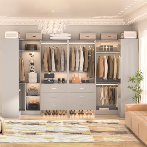 Aheaplus Closet System with Drawer，Hanging Rods， U-Shaped，Set of 4，Grey