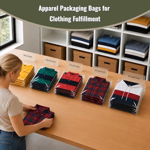 Wowfit 100 CT 12.1x16 Self Sealing Plastic Bags for Clothes, Sweaters