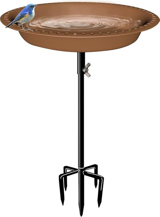 29 Inch Height Oval Shape Bird Bath for Outdoors, Detachable 5-Prong Birdbath Bowl Spa & Birdfeeder with Metal Stake Stand for Outside Garden, Brown