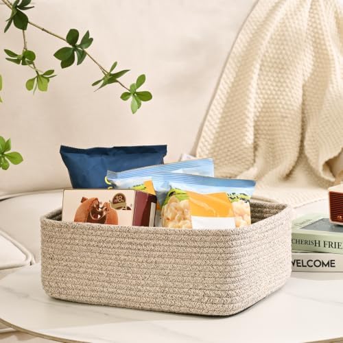 Shallow Storage Baskets for Shelves, 15x11x5.1 Inch Woven Baskets for organizing, 2 Pack Storage Bins for Nursery, Bathroom, Closet, Decorative, Mixed Brown
