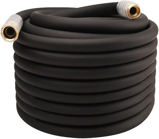 Heavy Duty Premium Garden Hose 100ft x 3/4", 300PSI Working, 1000PSI Burst, Hybrid Rubber Water Hose with Transparent Swivel Handle - Hot/Cold Water - Five Layered Braiding with Brass fittings (Black)