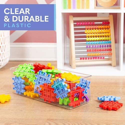 Plastic Food Storage 6 Pack Clear Container Bin with Handles for Organizing Kitchen, Pantry, Fridge, Freezer, Pantry, Bathroom. 14"x6"5"
