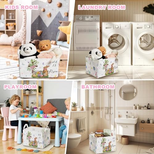 Eggs Rabbit Easter Basket, Butterfly Bow Baby Gift Basket, Cross Flower Empty Toy Nursery Bin, Large Squarecanvas Laundry Hamper With A Waterproof PECoating, Foldable girlsToy Clothes Bins for Bedroom