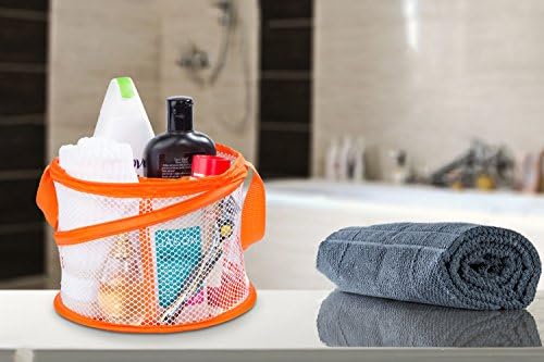 Handy Laundry Portable Shower Caddy – Collapsible Mesh Organizer with Handle, Quick Dry, Large Compartments for Dorm, College, Gym, Travel, Camp, Bathroom Essentials (Orange)