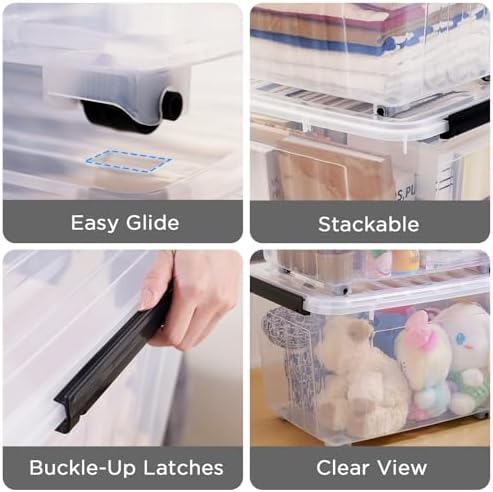 Citylife 54 Quart Large Clear Plastic Storage Bins with Lids 4-Pack