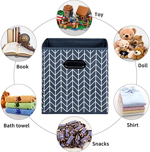 Fabric Cloth Storage Bins,Fabric Cube Organizer with Dual Handles Foldable Cube Storage Baskets for Home Bedroom Storage,Set of 3,(Grey Wave)