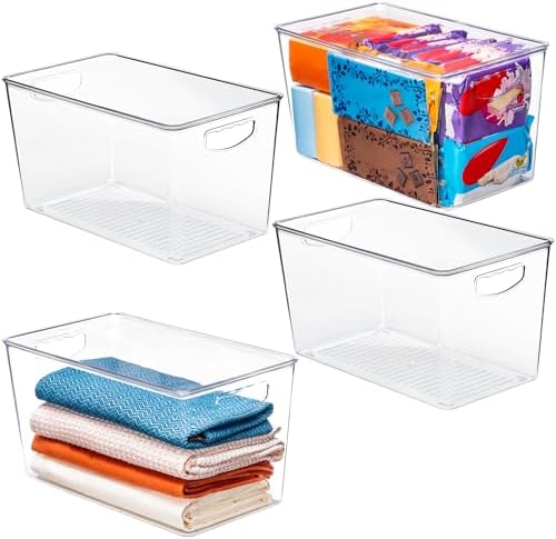 theaoo XLarge Clear Storage Bins with Lids, Stackable Containers, 4 Pack
