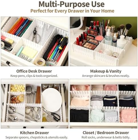 Adjustable Drawer Dividers, Cut-to-Fit DIY Organizers, White, 8 Pack