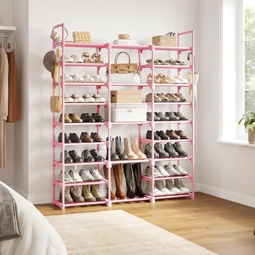 WOWLIVE 9 Tier 3-Column Shoe Rack, 50-55 Pairs Stackable Pink