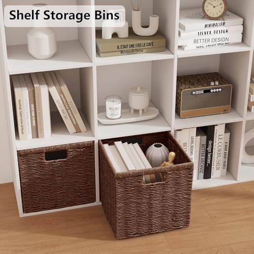 Vagusicc 11 inch Wicker Storage Basket, Set of 2 Wicker Baskets with Handle
