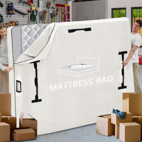 Mattress Bags for Moving and Storage, BETU Waterproof Mattress Protector King Mattress Cover with 8 Heavy Duty Handles and Zipper Extra Thick Moving Supplies for Bed Reusable (82x79x13.5 White)