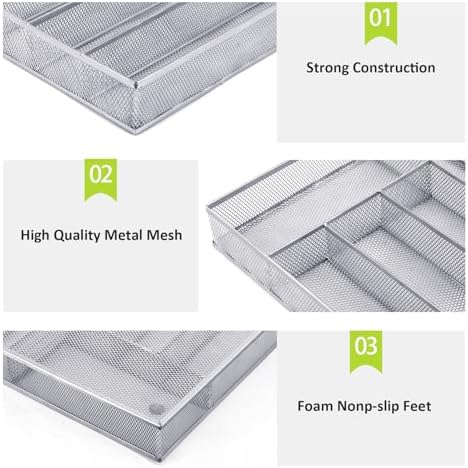 Neudeco Silverware Drawer Organizer, Silver, 5 Compartment
