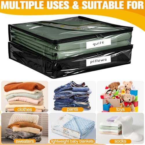 Plastic Storage Bags with Easy-Glide Zipper, Pack of 6, Durable Clear Vinyl Zippered Storage Bags for Clothes Sweaters Comforters Blankets Sheets Bedding (14.2 x 12 x 3.2 Inch, Transparent Black)