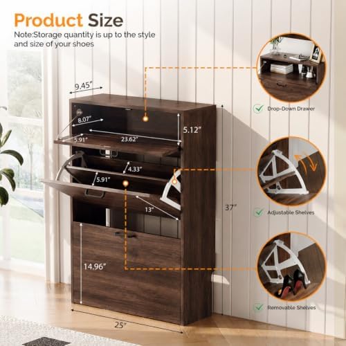 VINGLI Set of 2 Shoe Cabinets Storage for Entryway,2-Pack,Walnut