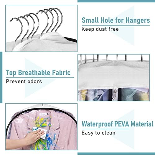 MISSLO 10" Gusseted All Clear Garment Bags for Hanging Clothes 60" Dress Bags for Gowns Long Fur Coat Closet Storage Covers, 3 Packs
