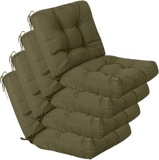 QILLOWAY Outdoor Chair Cushion for Patio Furniture, Waterproof Patio Cushions Set of 4 with Ties, Fade Resistant Replacement Pads for Outdoor Rocking Chairs,Sage