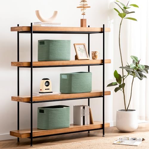 4 Pack Storage Baskets for Organizing, Shelf Baskets with Handles, Green
