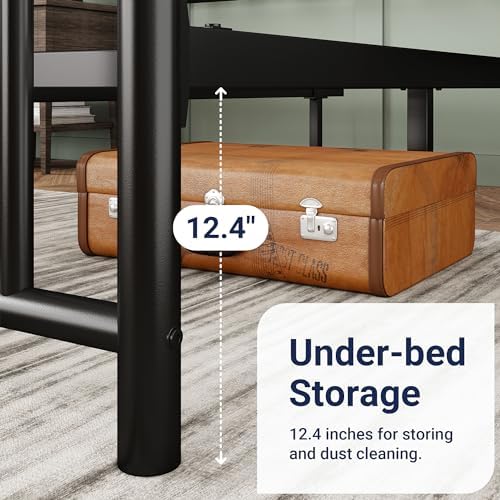 Allewie 14'' Full Size Metal Platform Bed Frame, Vintage Headboard, Black