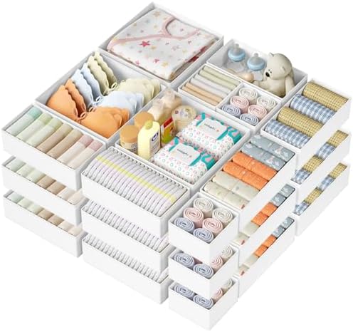 DIMJ Drawer Organizer Clothes Storage - 24 Pack Baby Dresser Organizer for Nursery, Small Fabric Closet Drawer Organizer Bins for Underwears Socks, Foldable Storage Dividers Organization for Bedroom