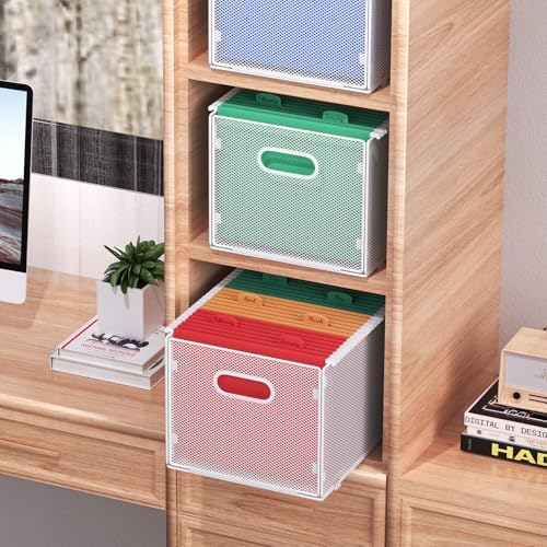 samstar Hanging File Organizer, Mesh File Folder Organizer Crate Cabinet Inserts Storage Box, Letter Size,White
