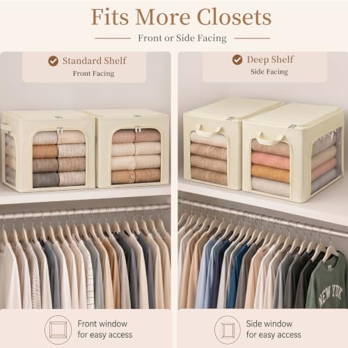 GoMaihe Clothes Storage Bins with Metal Frame for Closet, 40L 6-Pack Beige