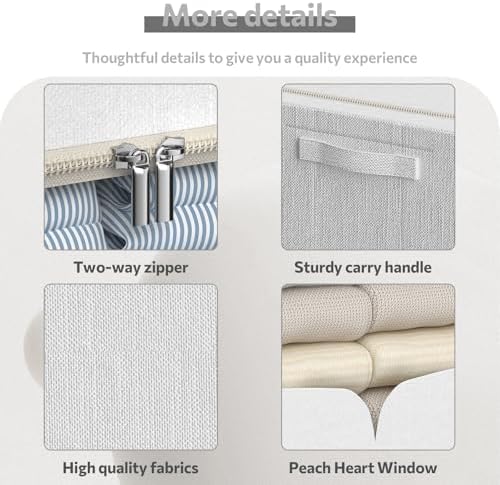 FHSQX 3 Pack Clothes Storage Bins Foldable Metal Frame Storage Box Stackable Linen Fabric Container Organizer Set with Carrying Handles and Clear Window (Cream White, 15.7x11.8x11.8inch(36L))