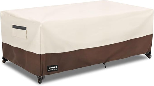 Outdoor Patio Coffee Table Cover, 600D Waterproof Heavy Duty Outdoor Table Cover, Patio Furniture Covers 48 x 28 x 16 inches Beige and Brown