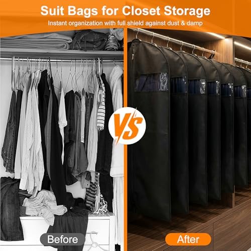2 Pack Garment Bags for Hanging Clothes & Travel, 45" Suit Bag, Black
