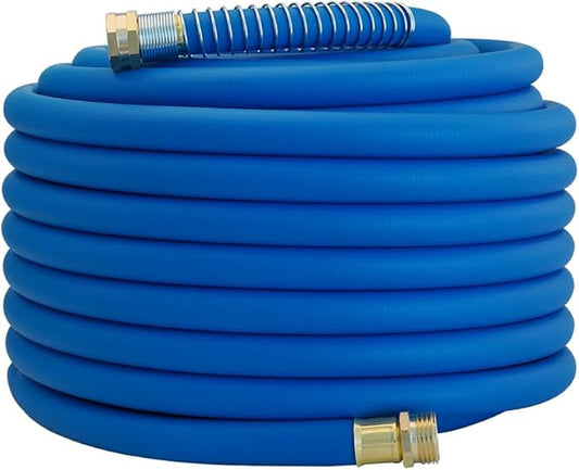 Wiseflow Garden Hose 100FT x 5/8", Heavy Duty Rubber Hose, Water Hose with Five Layered Braiding, Male Female Fittings, 1000PSI Burst, 300PSI Working for Yard, Car Wash, Pets (Blue)