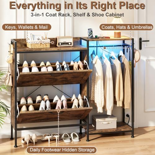 HIGDBFE Shoe Cabinet with 2 Flip Drawers and Coat Rack, 41.3" W
