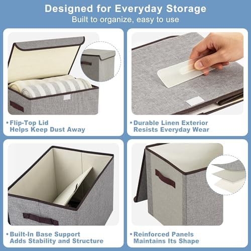 Bagnizer Large 42 Quarts Fabric Storage Bins with Lids [2-Pack] Linen Collapsible Foldable Storage Cubes, Closet Organizer Containers boxes with Handles for Home Office (16.7 x 12 x 12, Gray)