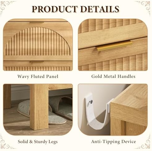 32" Fluted Shoe Cabinet Storage with 2 Flip Drawers for Entryway, Hallway