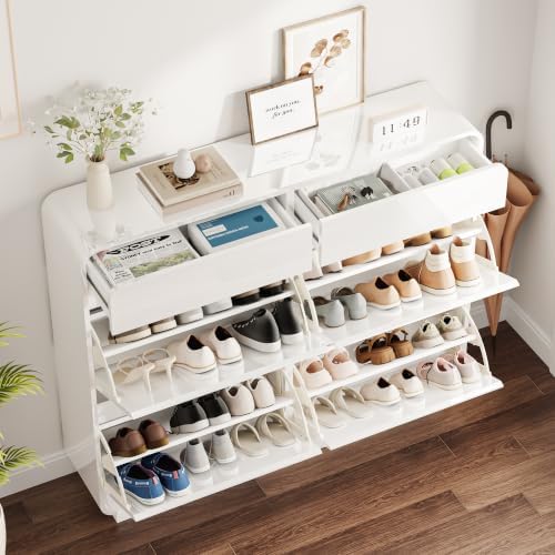 St.Mandyu Shoe Storage Cabinet with 4 Large Flip Drawers, White