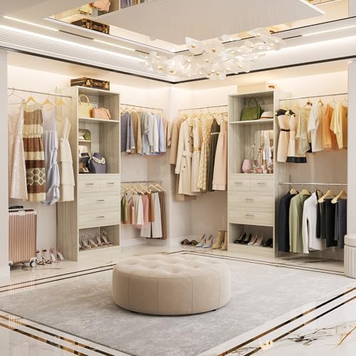 Unikito 8FT Closet System with Mirror and 3 Extendable Hanging Rods