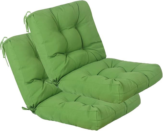 QILLOWAY Outdoor Chair Cushion for Patio Furniture, Waterproof Patio Cushions Set of 2 with Ties, Fade Resistant Replacement Pads for Outdoor Rocking Chairs,Green