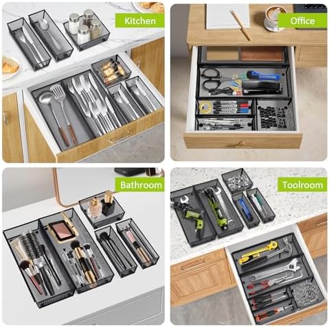 Neudeco Drawer Organizer, Black, 5 Pack, 15x6.2x2 inches